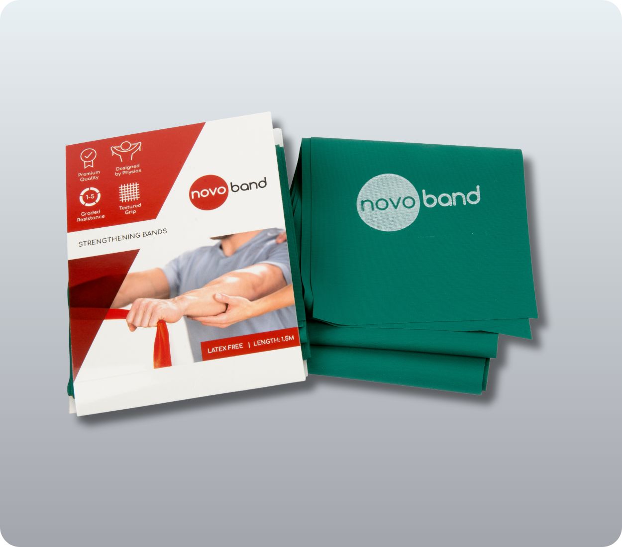 Level 3 (Green) Latex Free Resistance Bands – Pack of 16 × 1.5 m